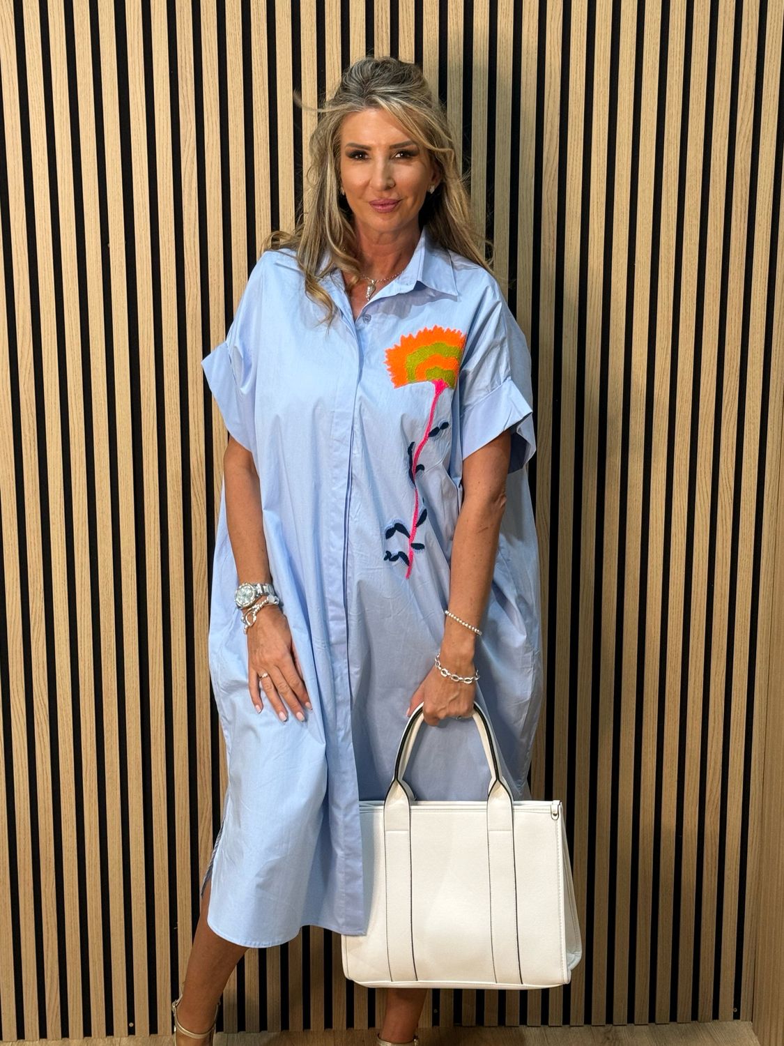 Soleil Cotton Shirt Dress - Blue