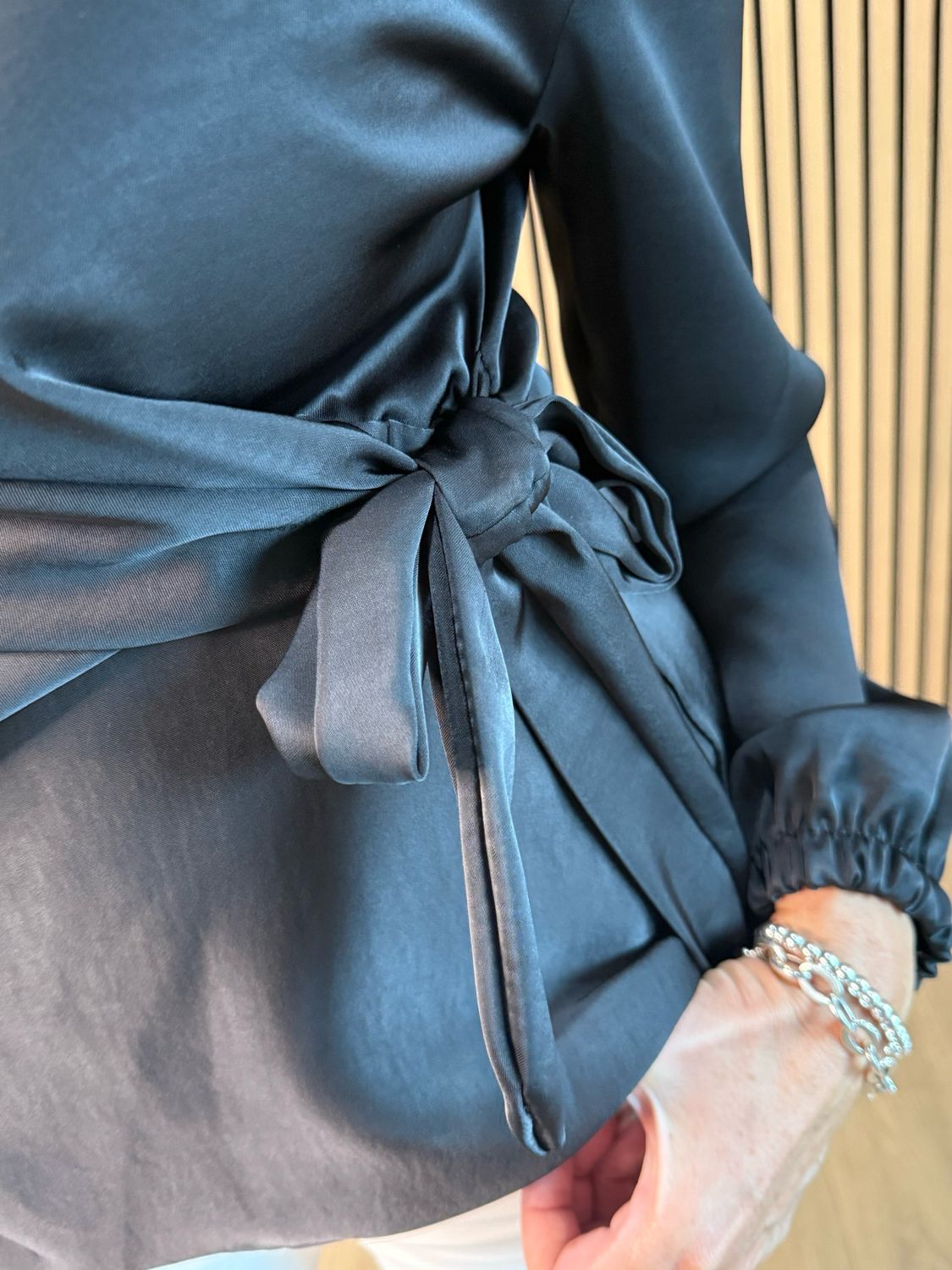 Satin Tie Blouse - Black