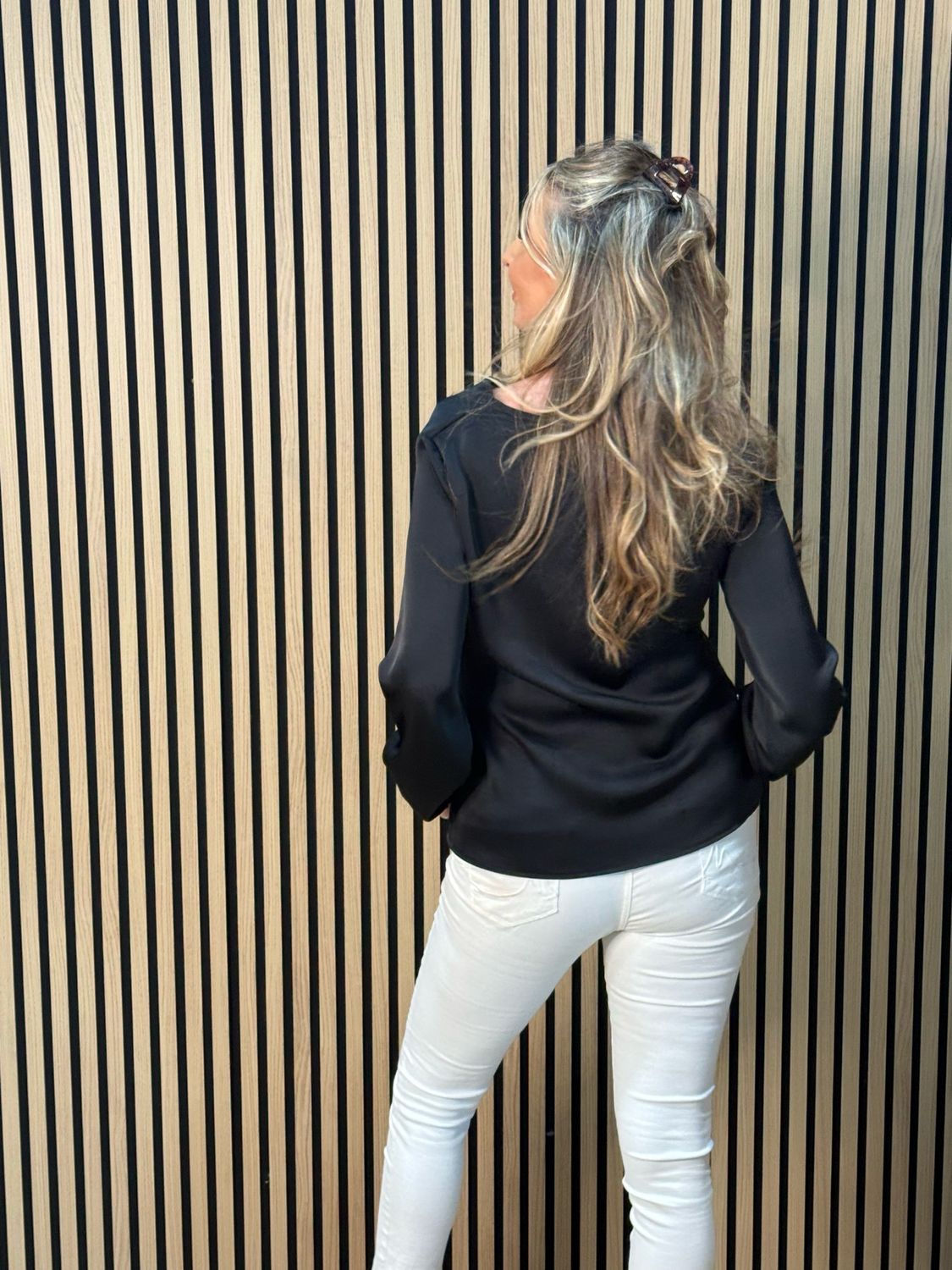 Satin Tie Blouse - Black