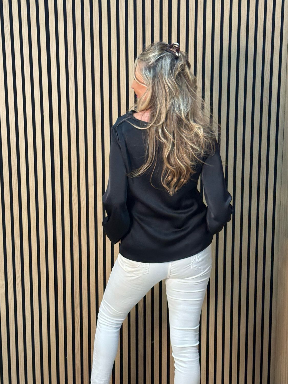 Satin Tie Blouse - Black