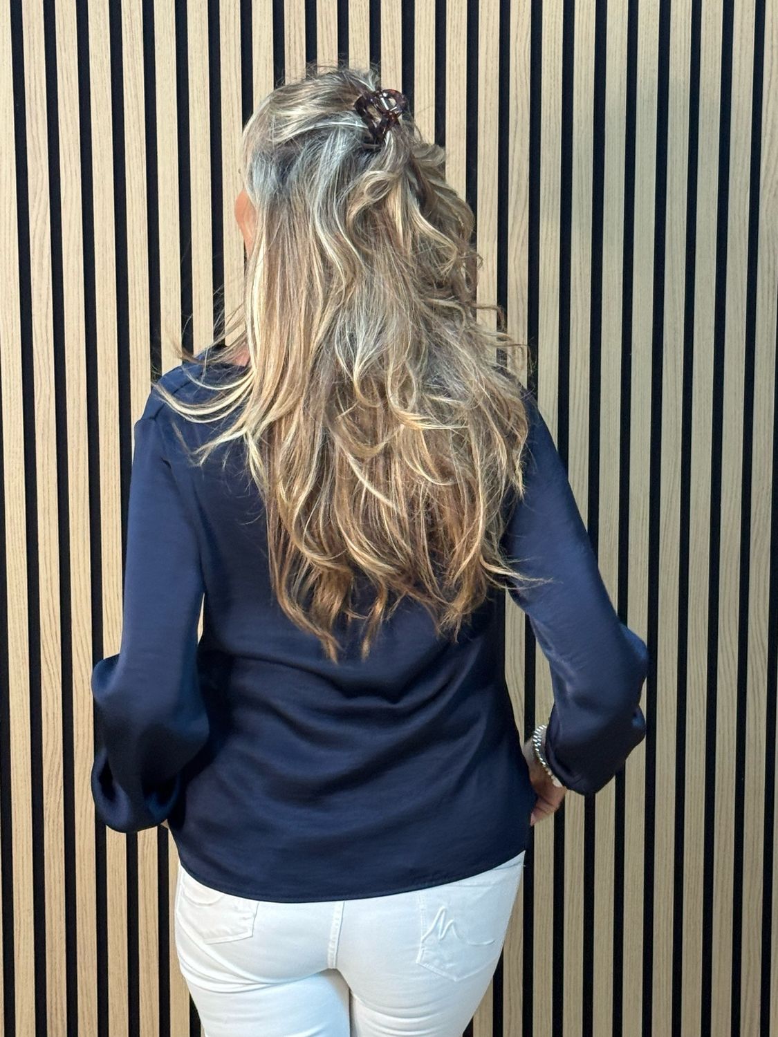 Satin Tie Blouse - Navy