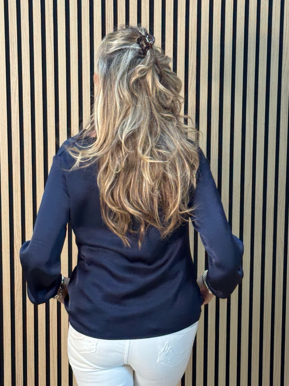 Satin Tie Blouse - Navy