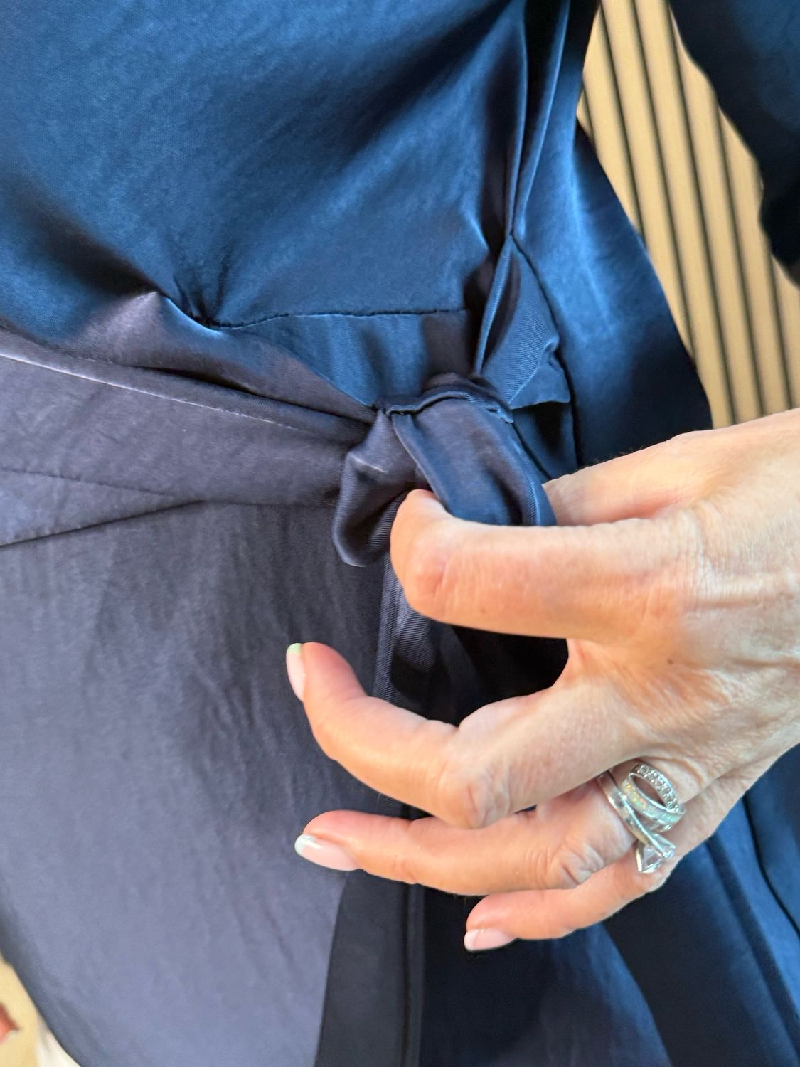 Satin Tie Blouse - Navy