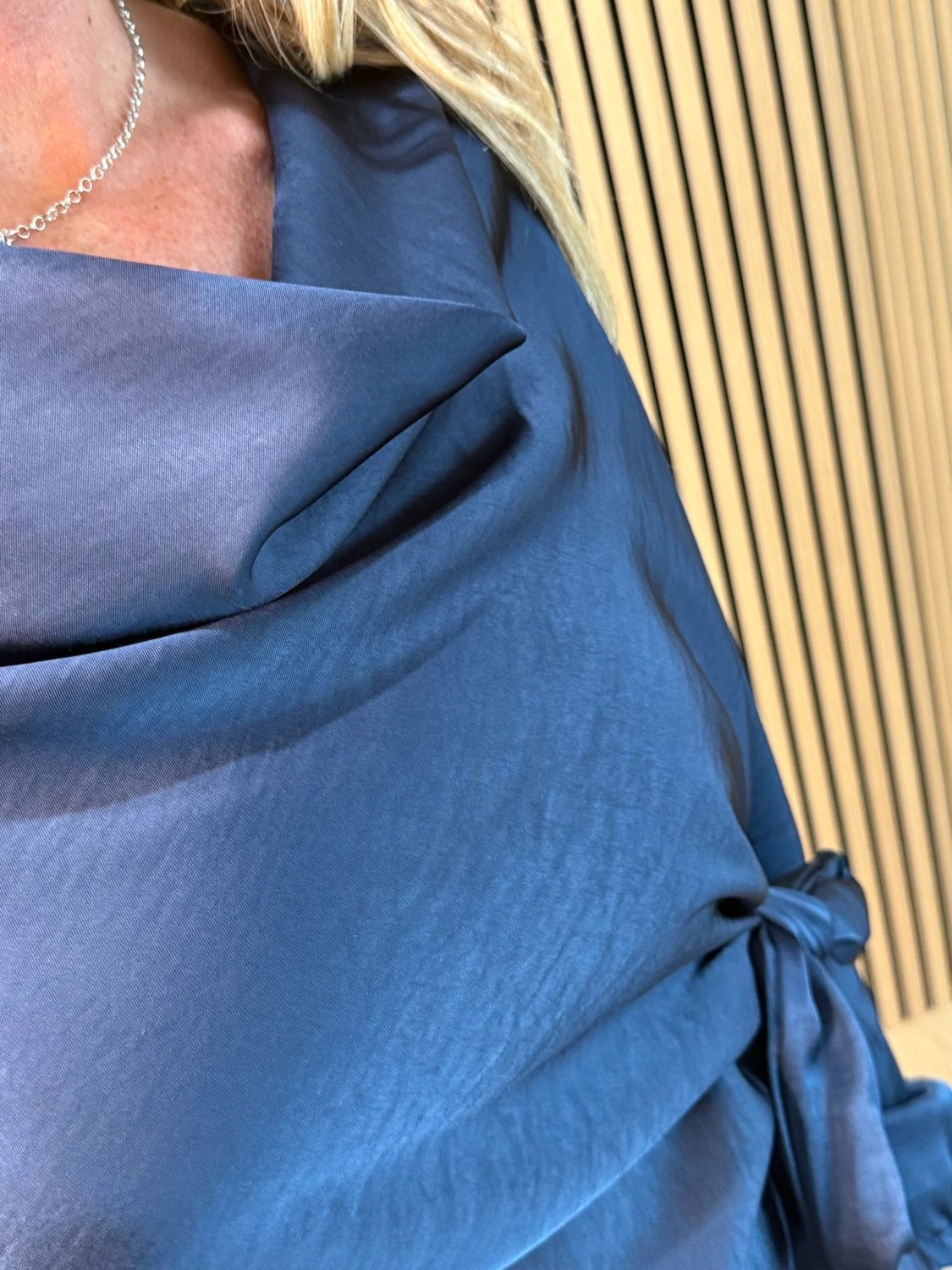 Satin Tie Blouse - Navy