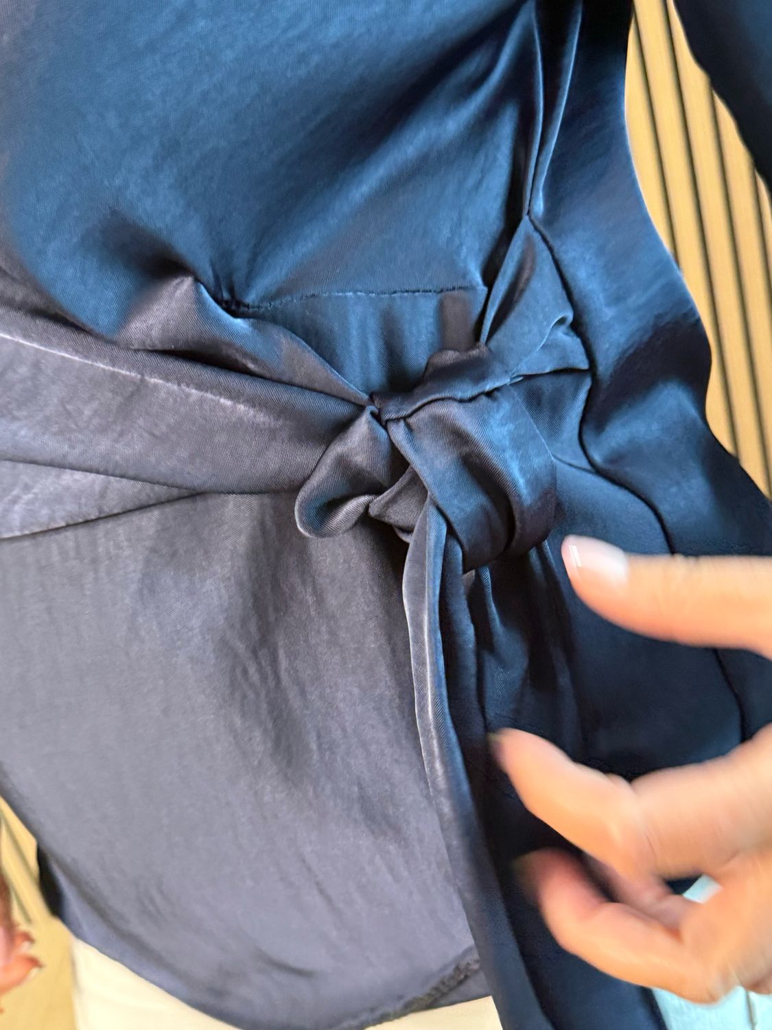 Satin Tie Blouse - Navy