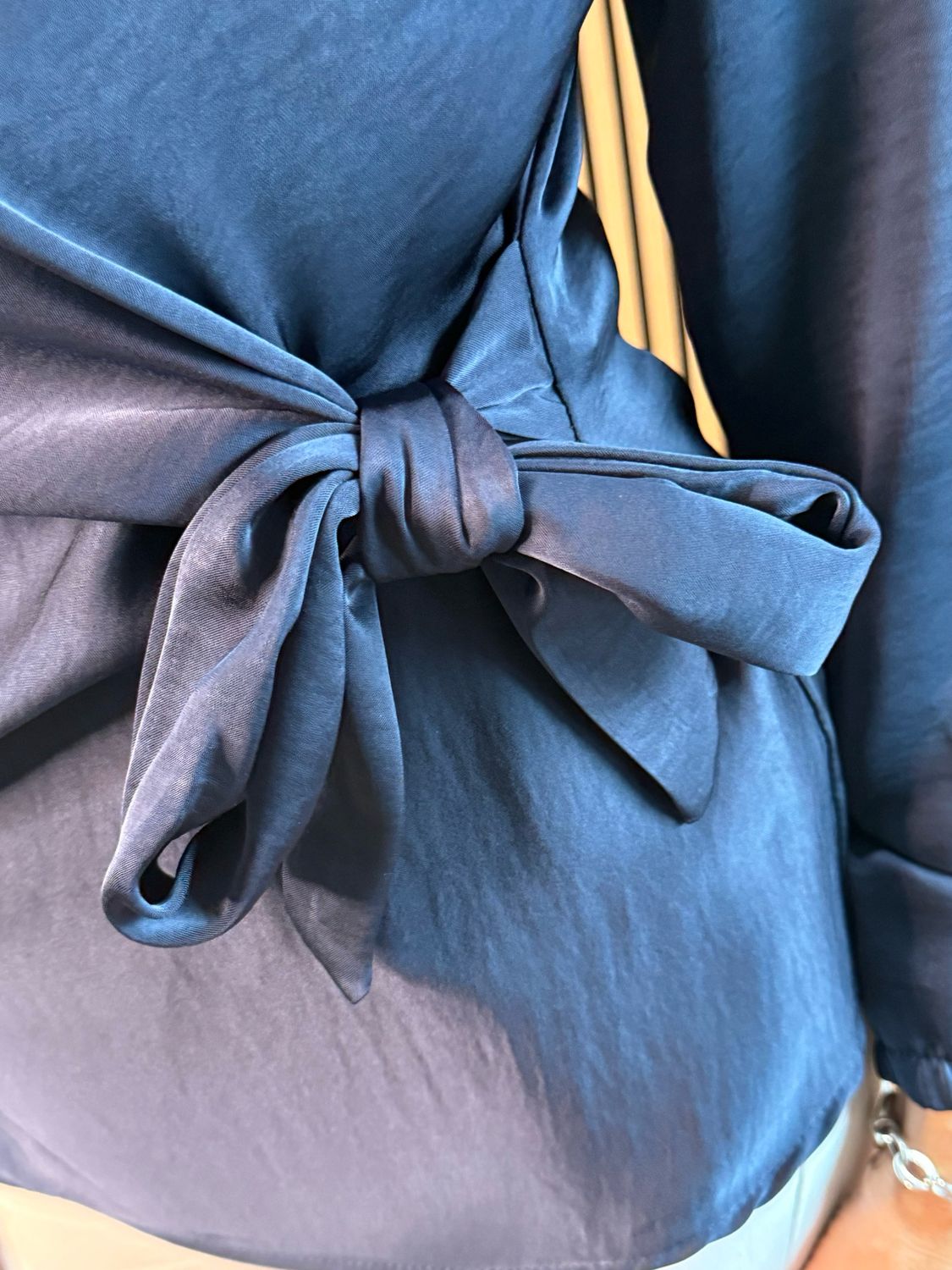 Satin Tie Blouse - Navy