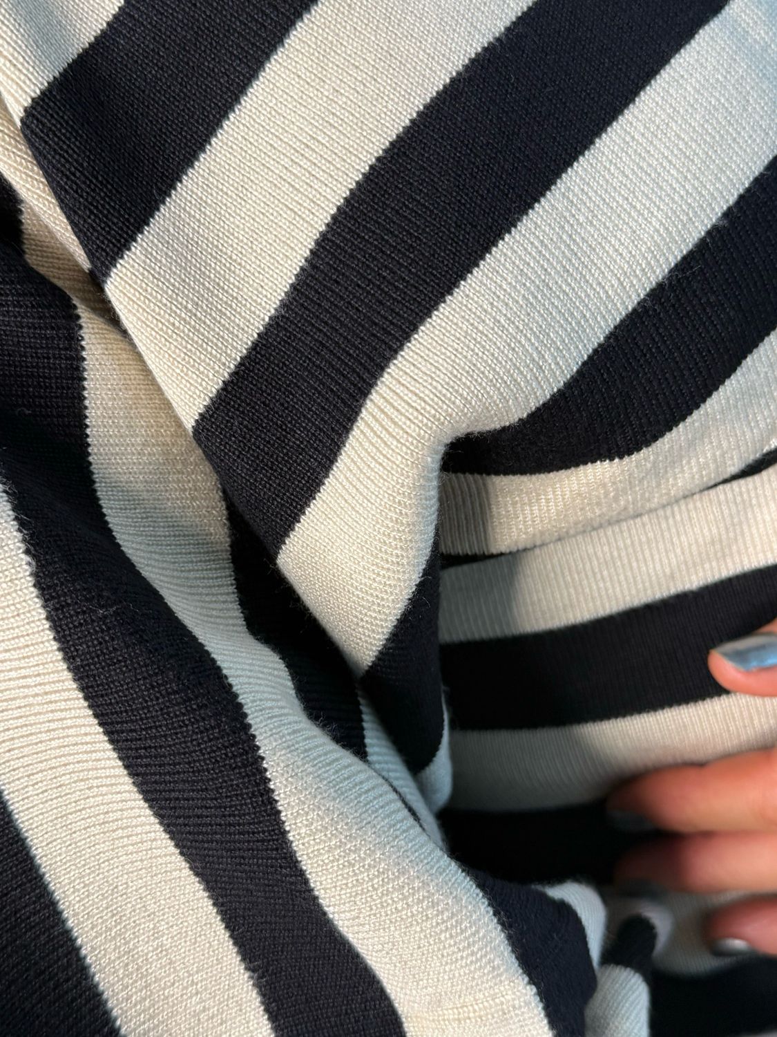 Striped Knit Two Piece Dress Set - Black/Cream