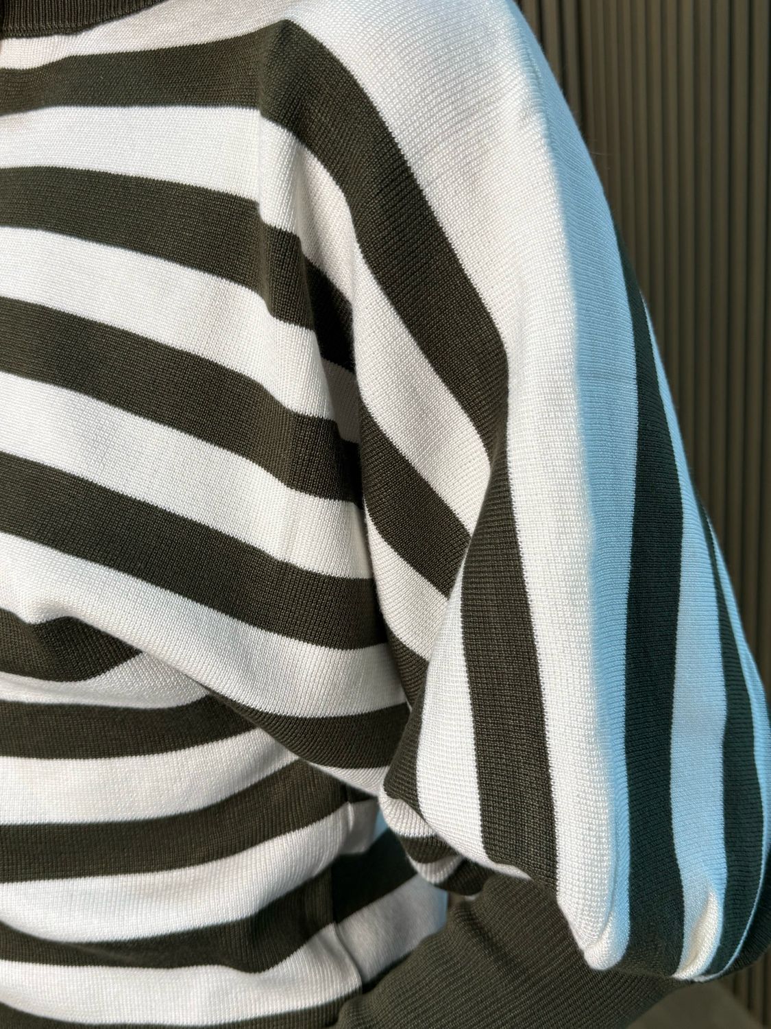 Striped Knit Two Piece Dress Set - Khaki/White