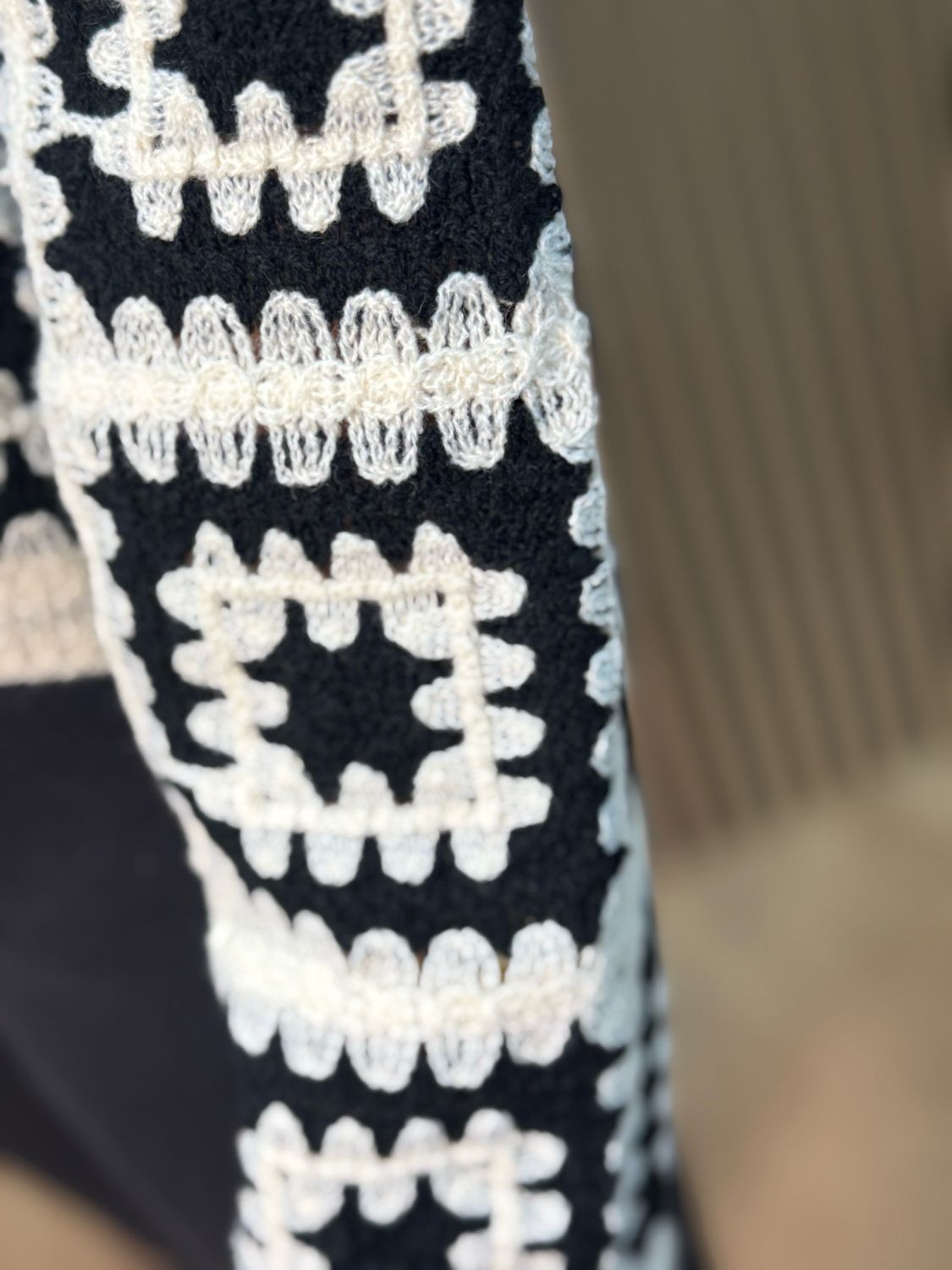 Crochet Tile Cotton Jumper - Black/Cream