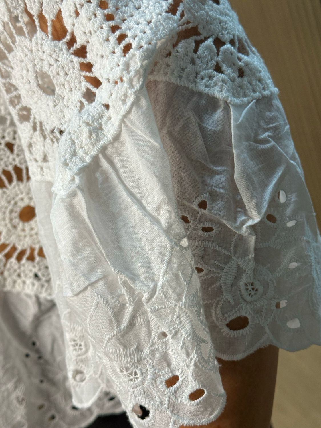 Crochet Lace Button Top - White