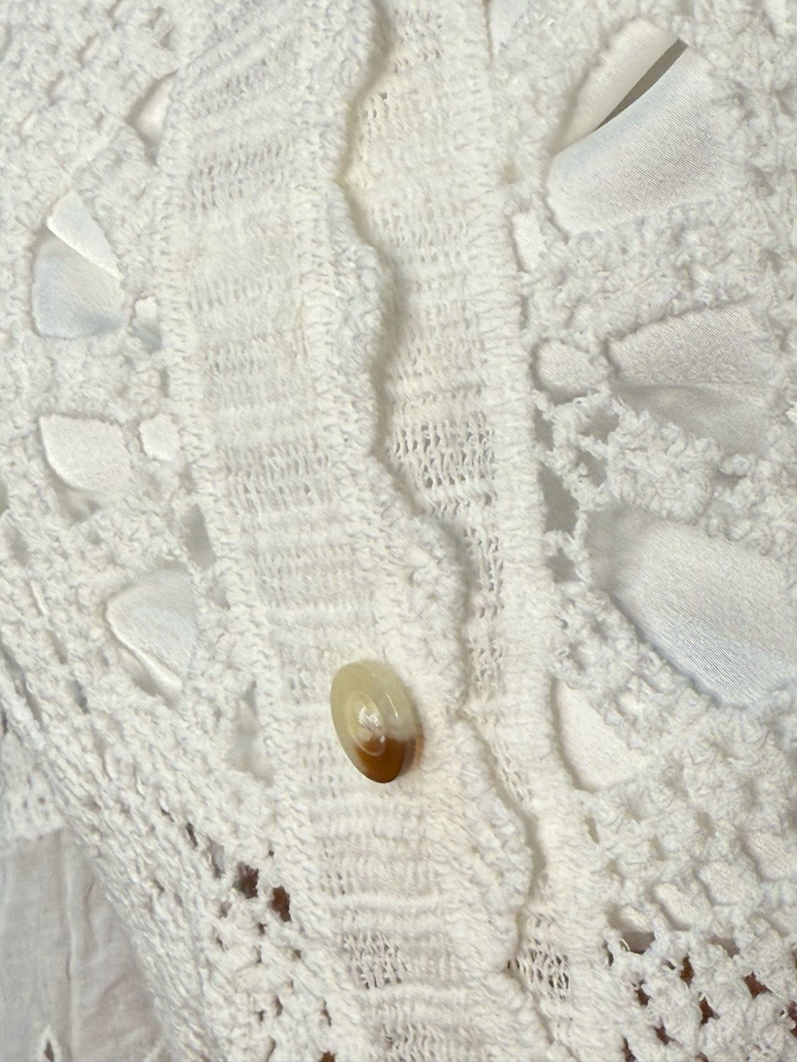 Crochet Lace Button Top - White