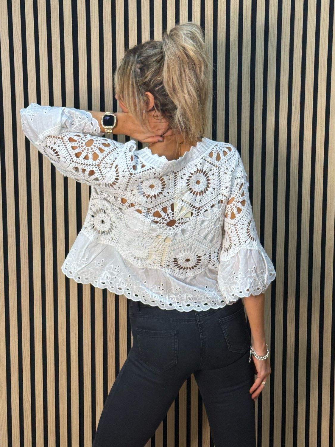 Crochet Lace Button Top - White