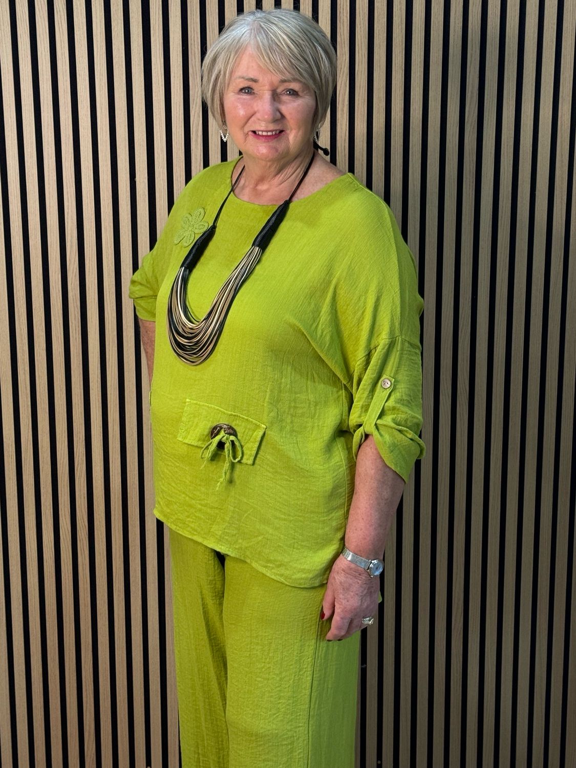 Floral Detail Trouser Suit Set - Lime