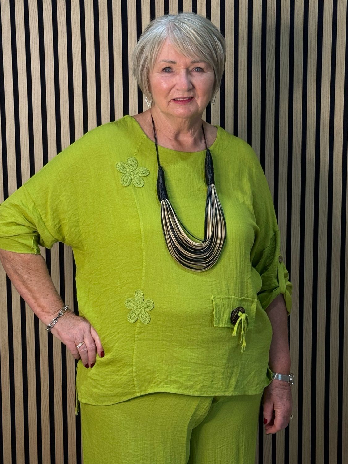 Floral Detail Trouser Suit Set - Lime