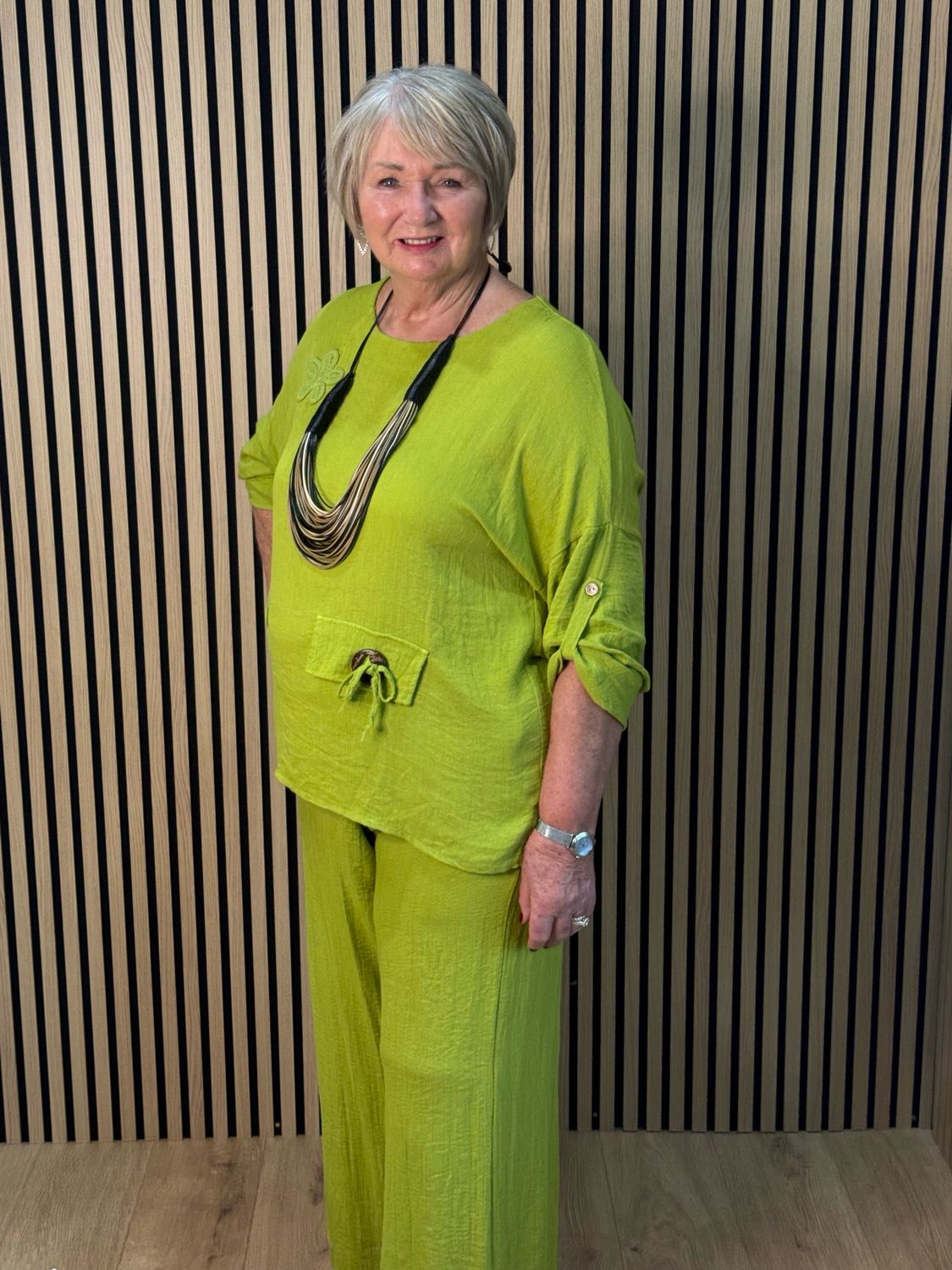 Floral Detail Trouser Suit Set - Lime