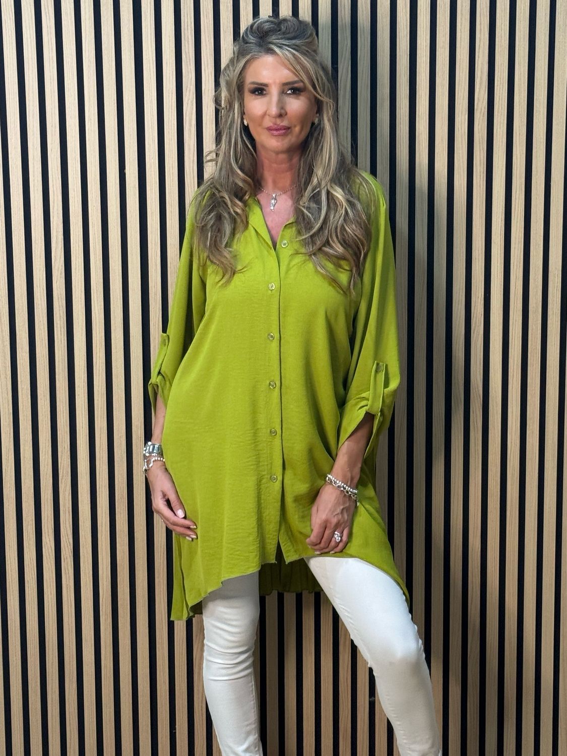 Pleated Back Shirt Dress - Lime