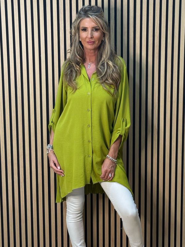 Pleated Back Shirt Dress - Lime