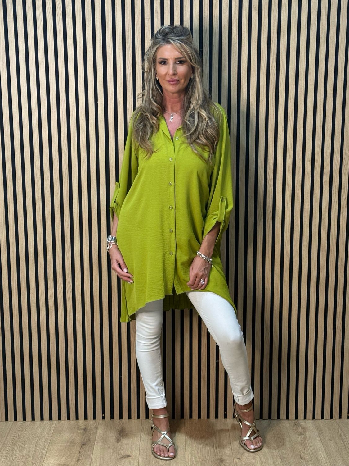 Pleated Back Shirt Dress - Lime