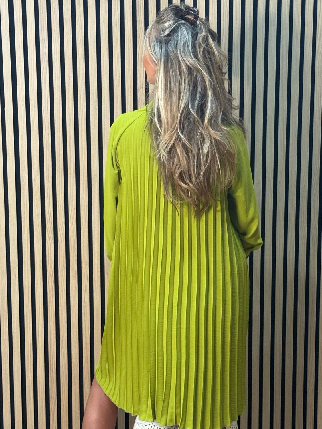 Pleated Back Shirt Dress - Lime