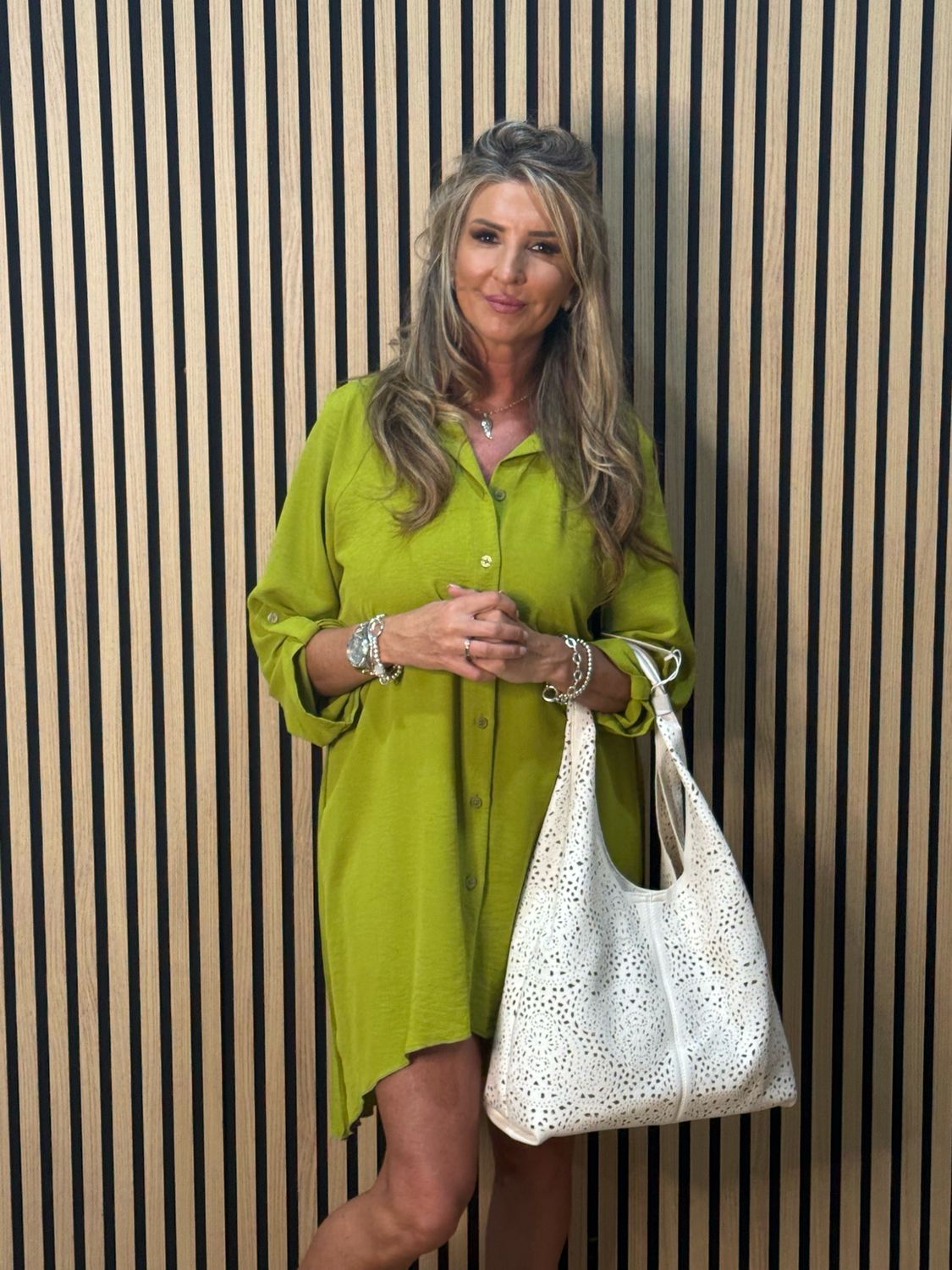 Pleated Back Shirt Dress - Lime