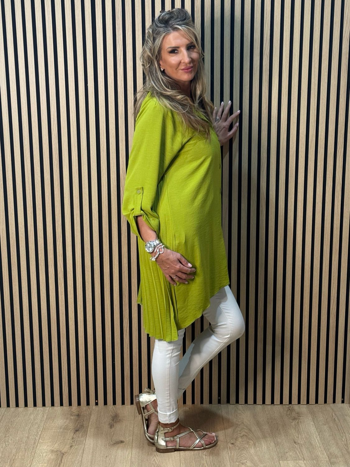 Pleated Back Shirt Dress - Lime