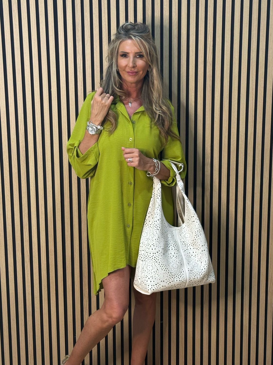 Pleated Back Shirt Dress - Lime