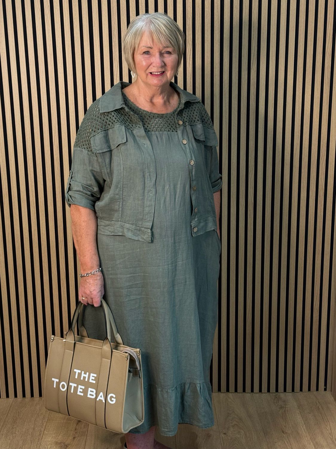 Linen Crochet Detail Skirt &amp; Top Set - Khaki