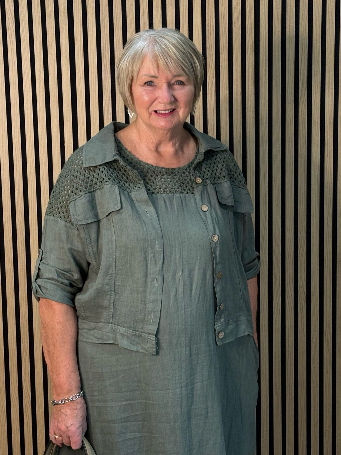 Linen Crochet Detail Skirt &amp; Top Set - Khaki