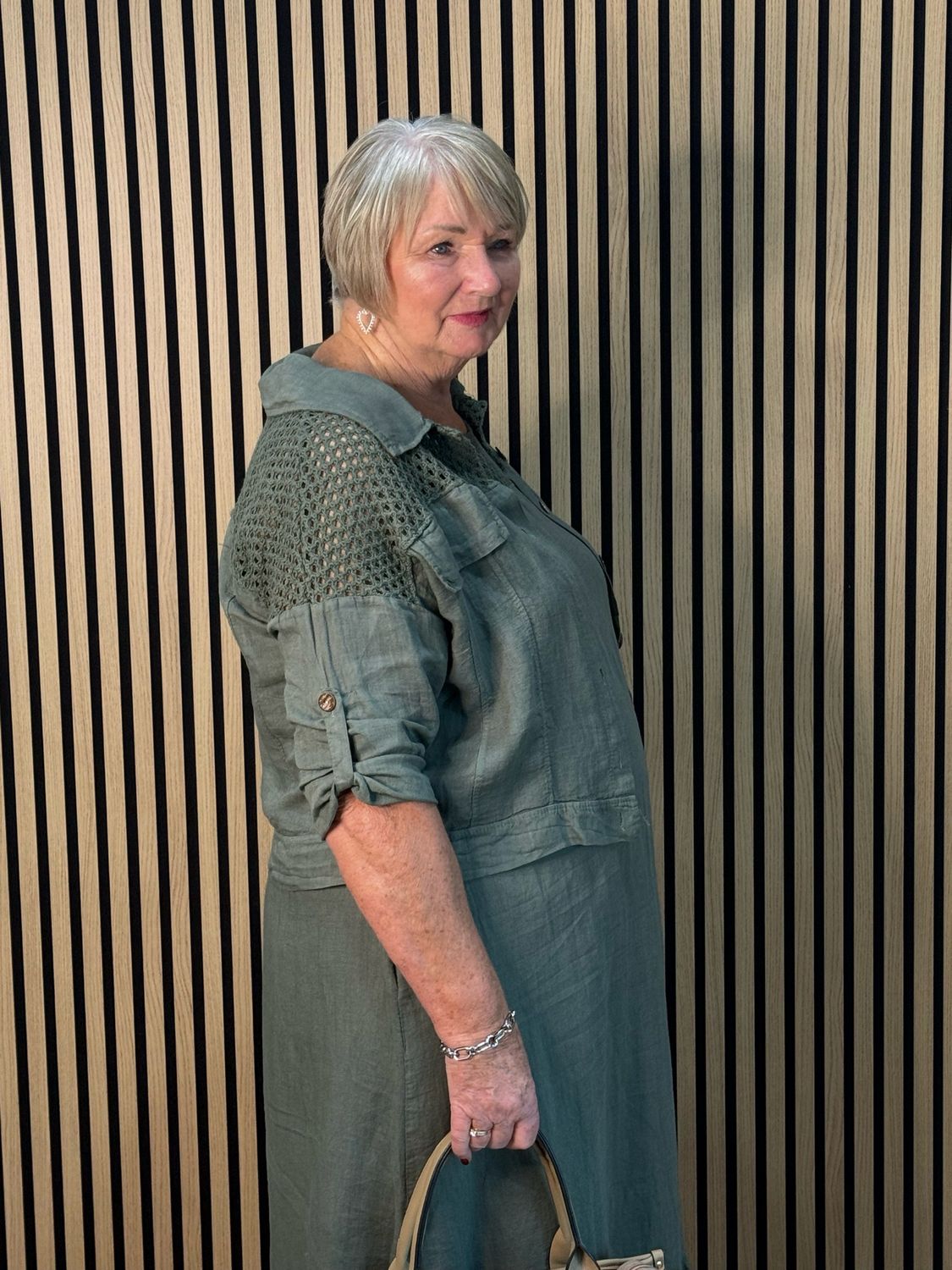 Linen Crochet Detail Skirt &amp; Top Set - Khaki