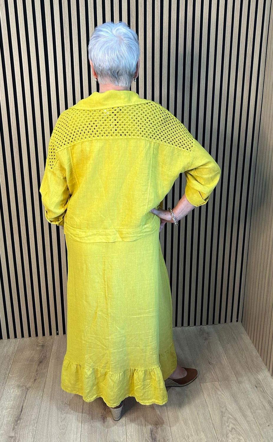 Linen Crochet Detail Skirt &amp; Top Set - Mustard