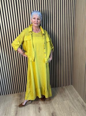 Linen Crochet Detail Skirt &amp; Top Set - Mustard