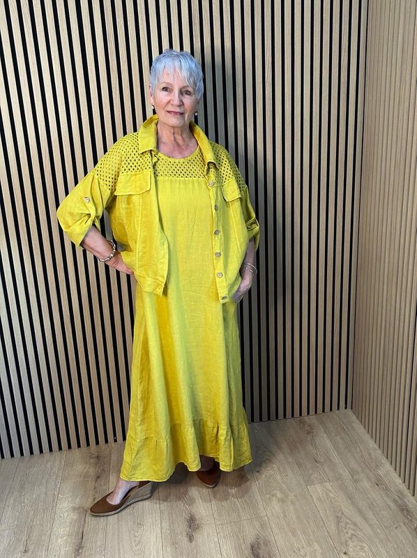 Linen Crochet Detail Skirt &amp; Top Set - Mustard