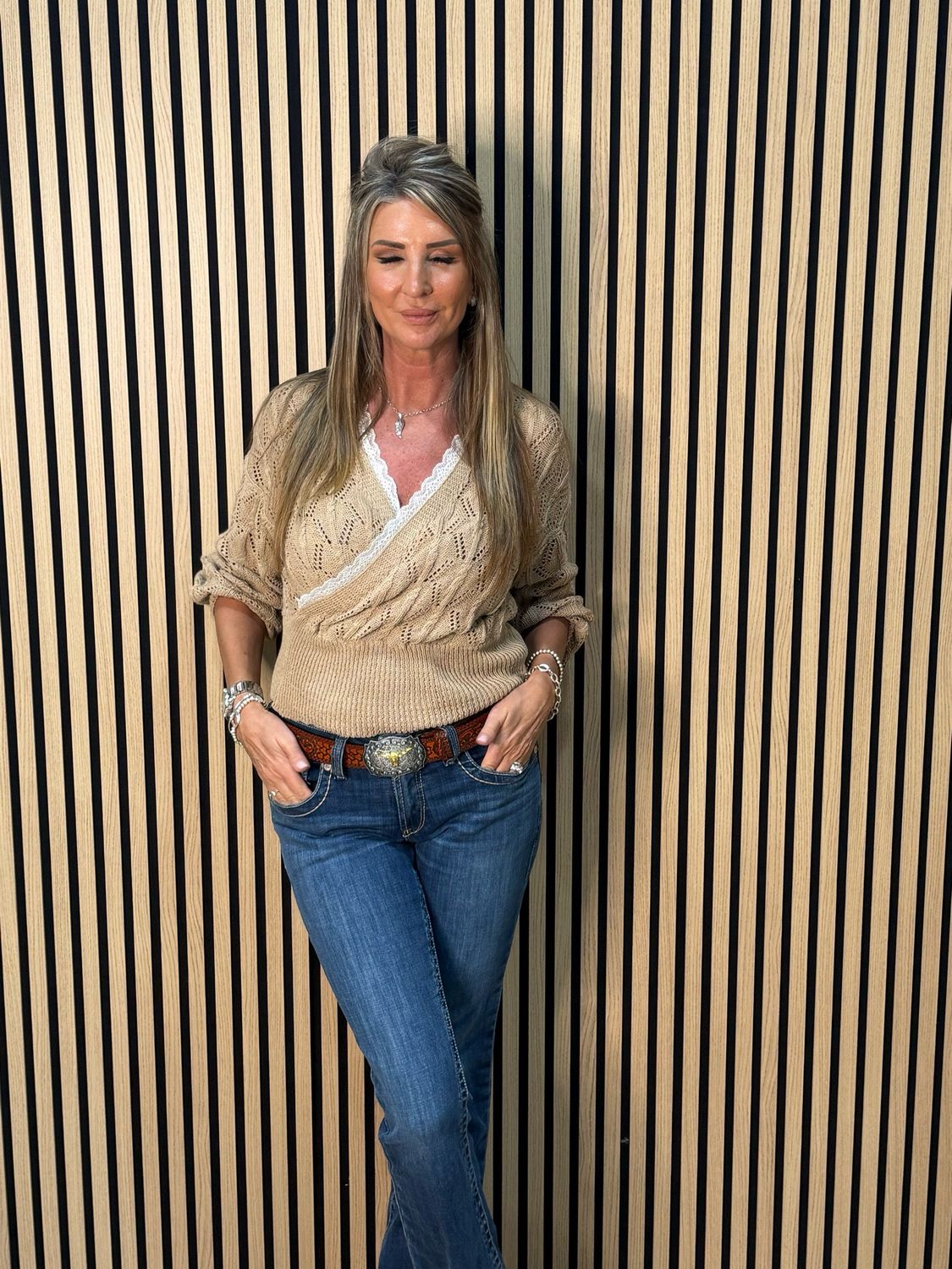 Lace Wrap Knit Jumper - Beige