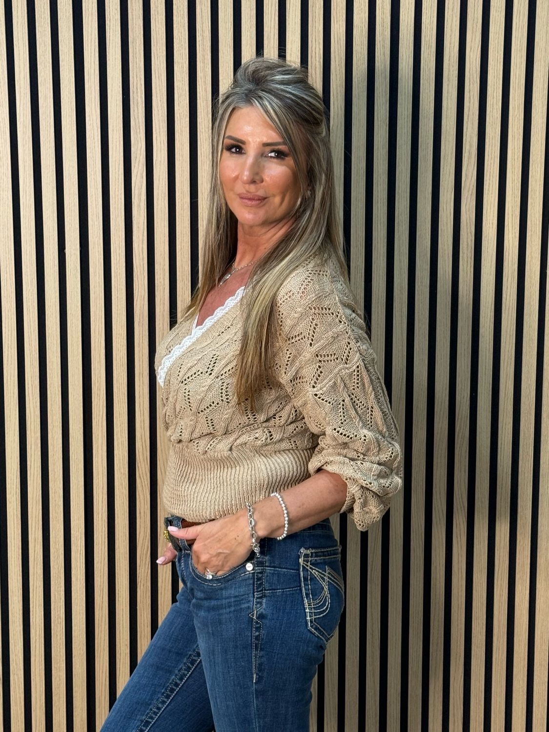 Lace Wrap Knit Jumper - Beige