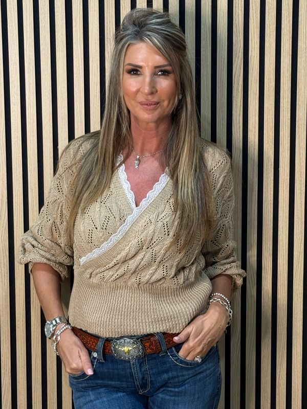 Lace Wrap Knit Jumper - Beige