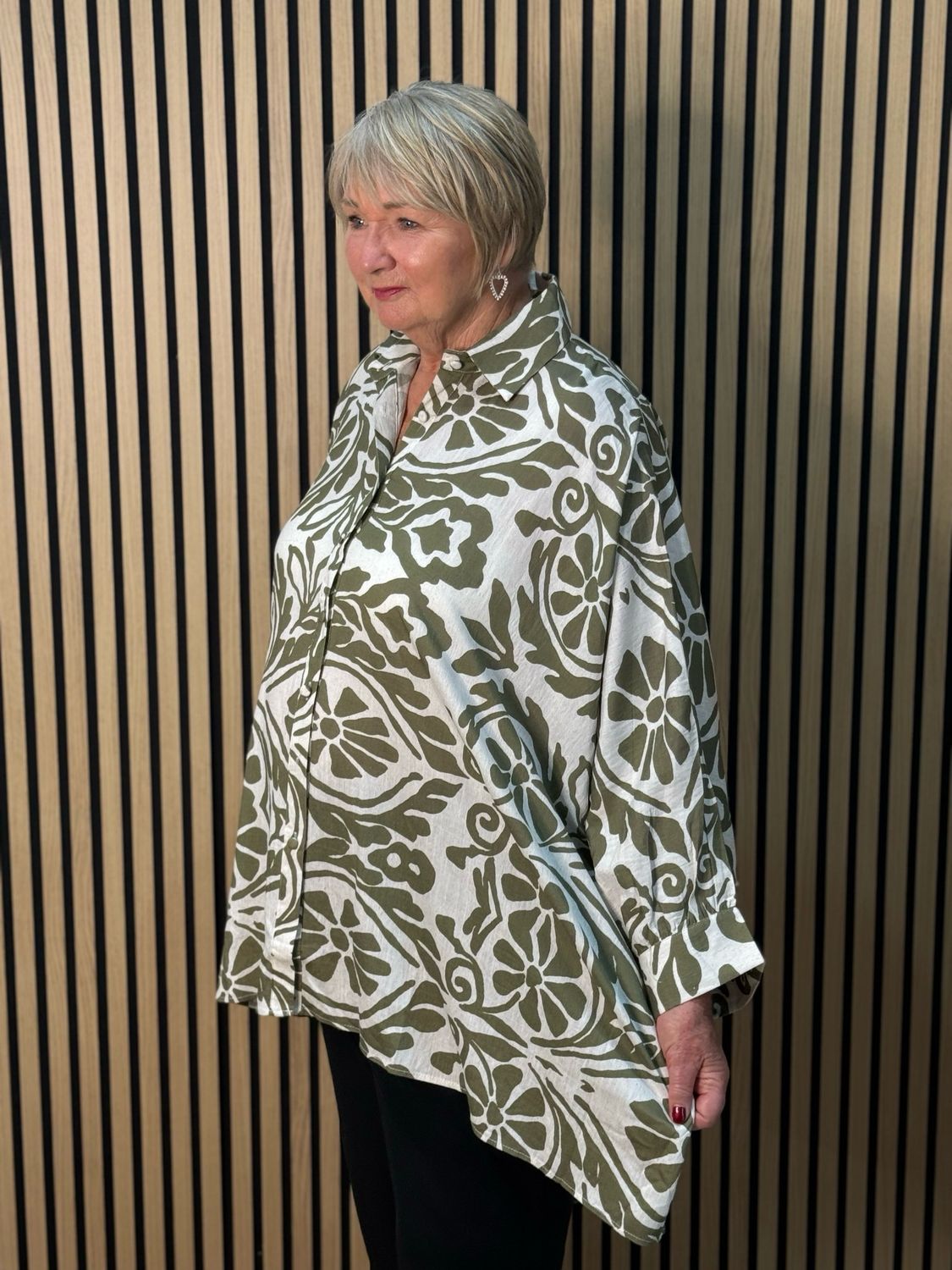 Botanical Oversized Shirt - Olive