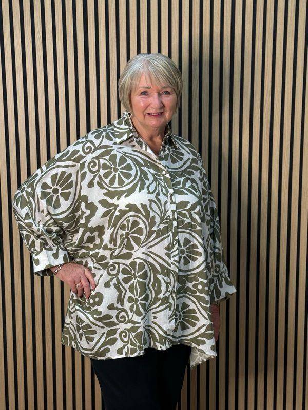 Botanical Oversized Shirt - Olive