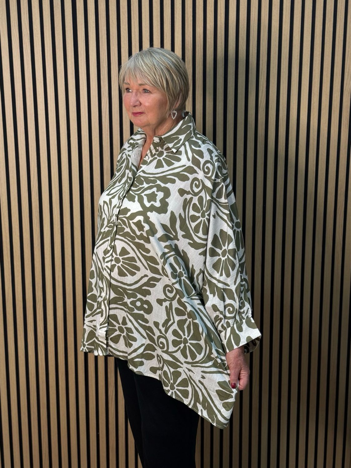 Botanical Oversized Shirt - Olive