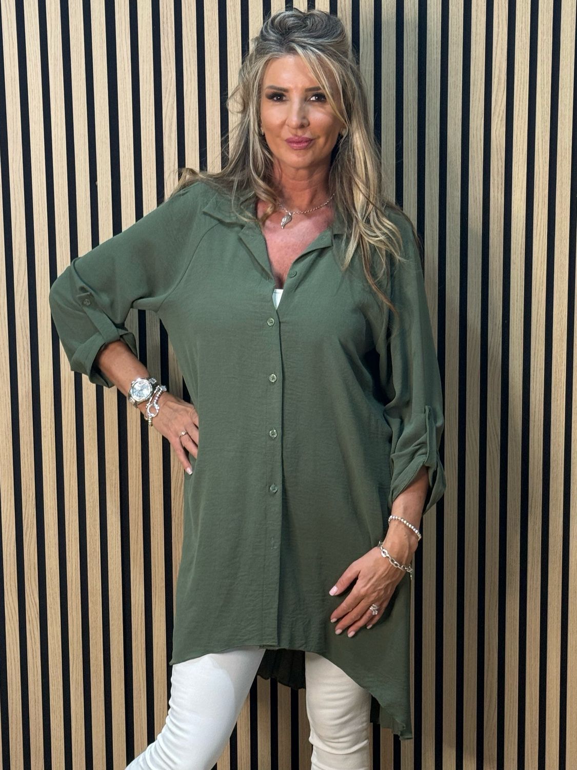 Pleated Back Shirt Dress - Khaki