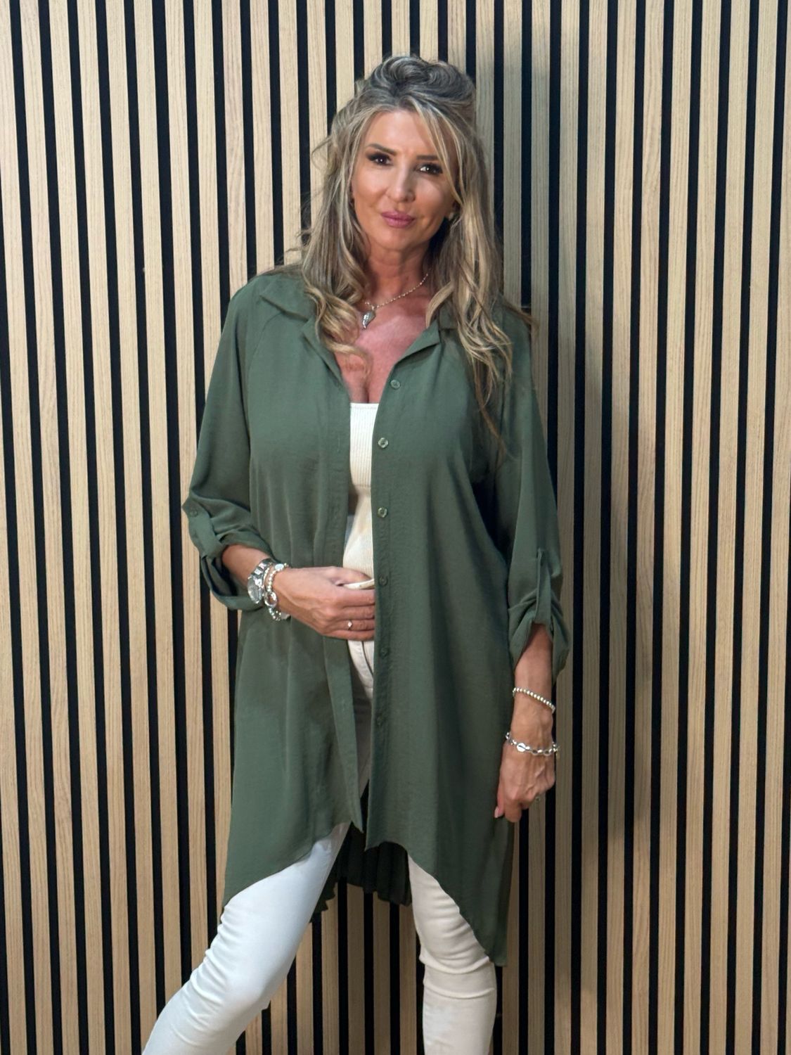 Pleated Back Shirt Dress - Khaki