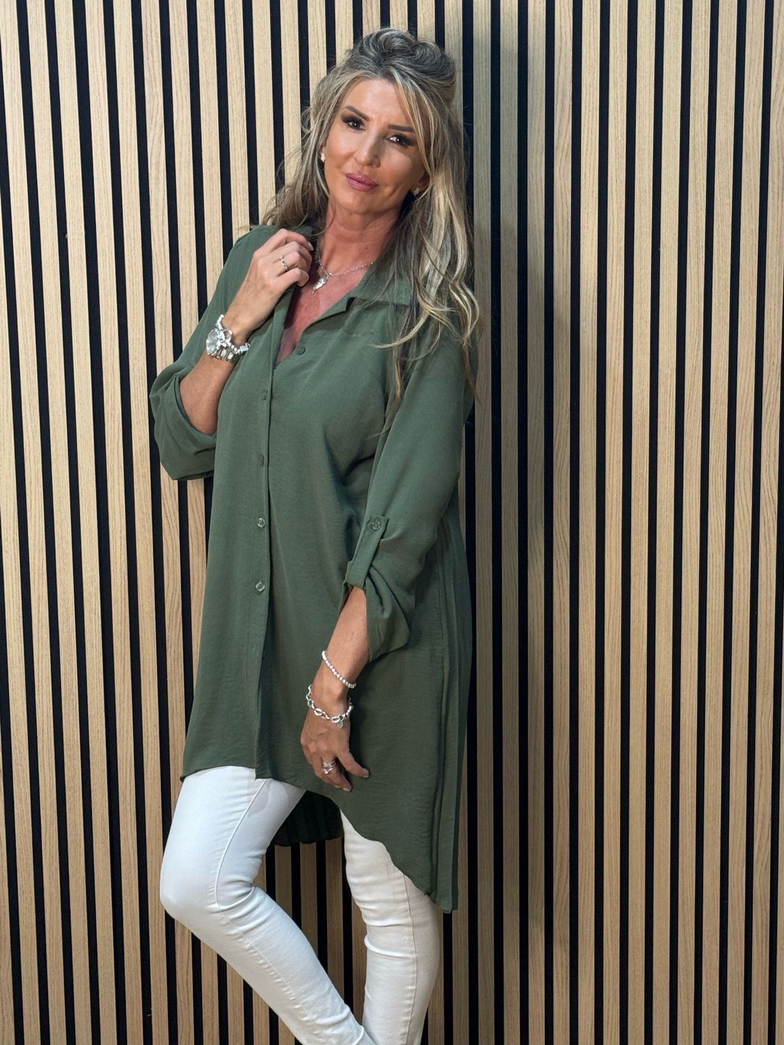 Pleated Back Shirt Dress - Khaki