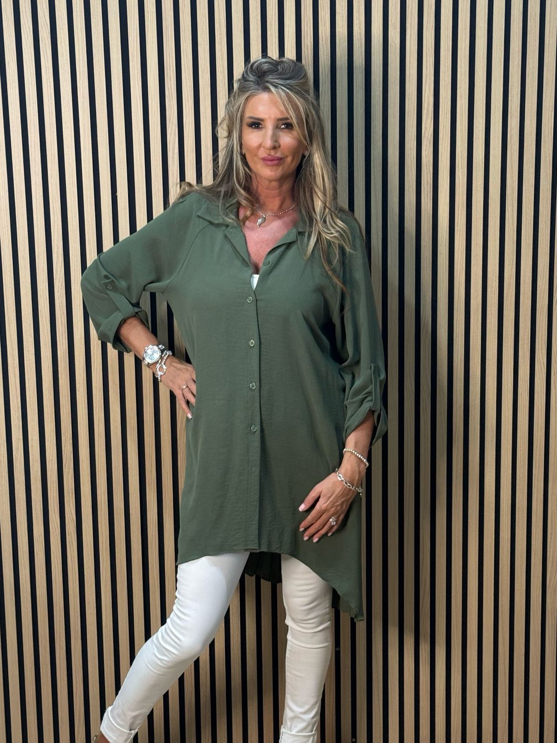 Pleated Back Shirt Dress - Khaki