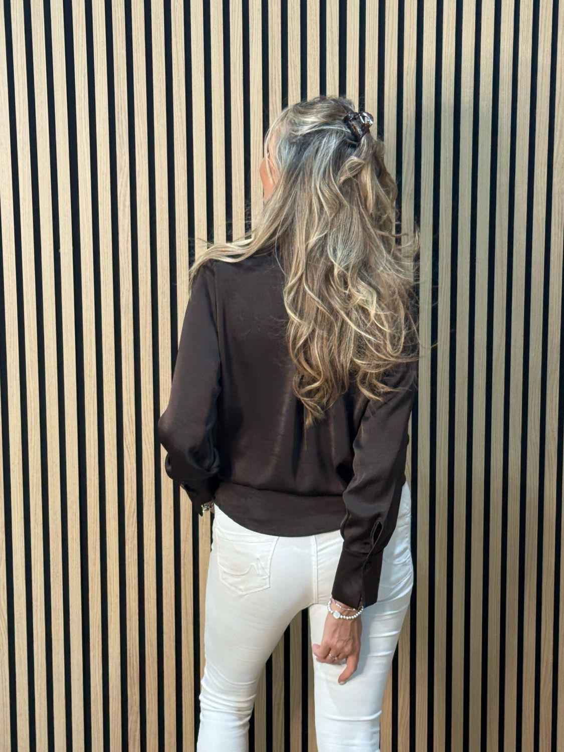 Elastic Hem Button Shirt - Brown