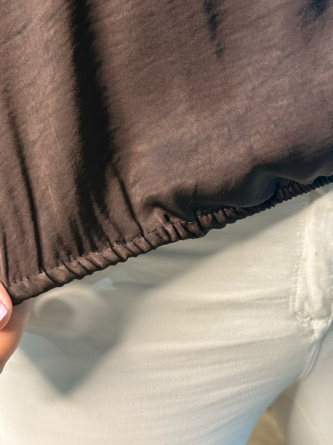 Elastic Hem Button Shirt - Brown