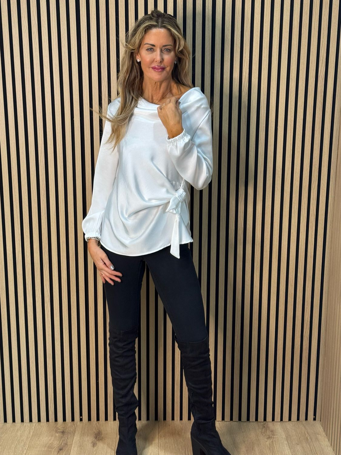 Satin Tie Wrap Blouse - White