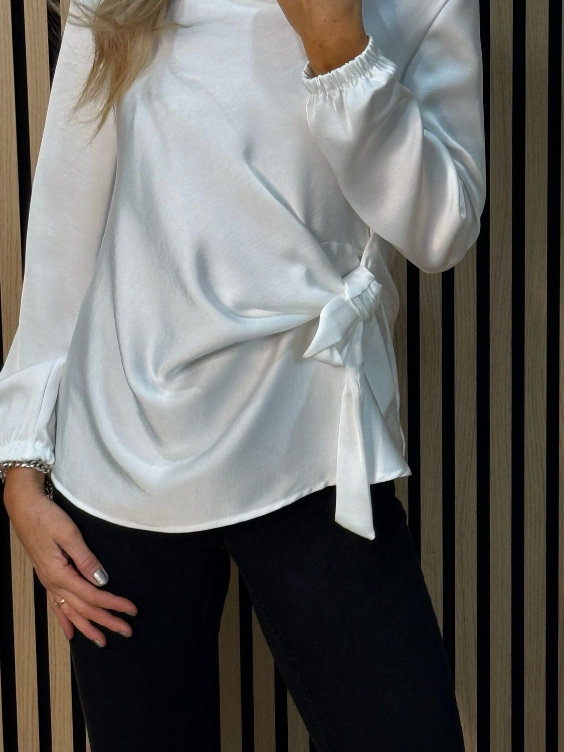Satin Tie Wrap Blouse - White