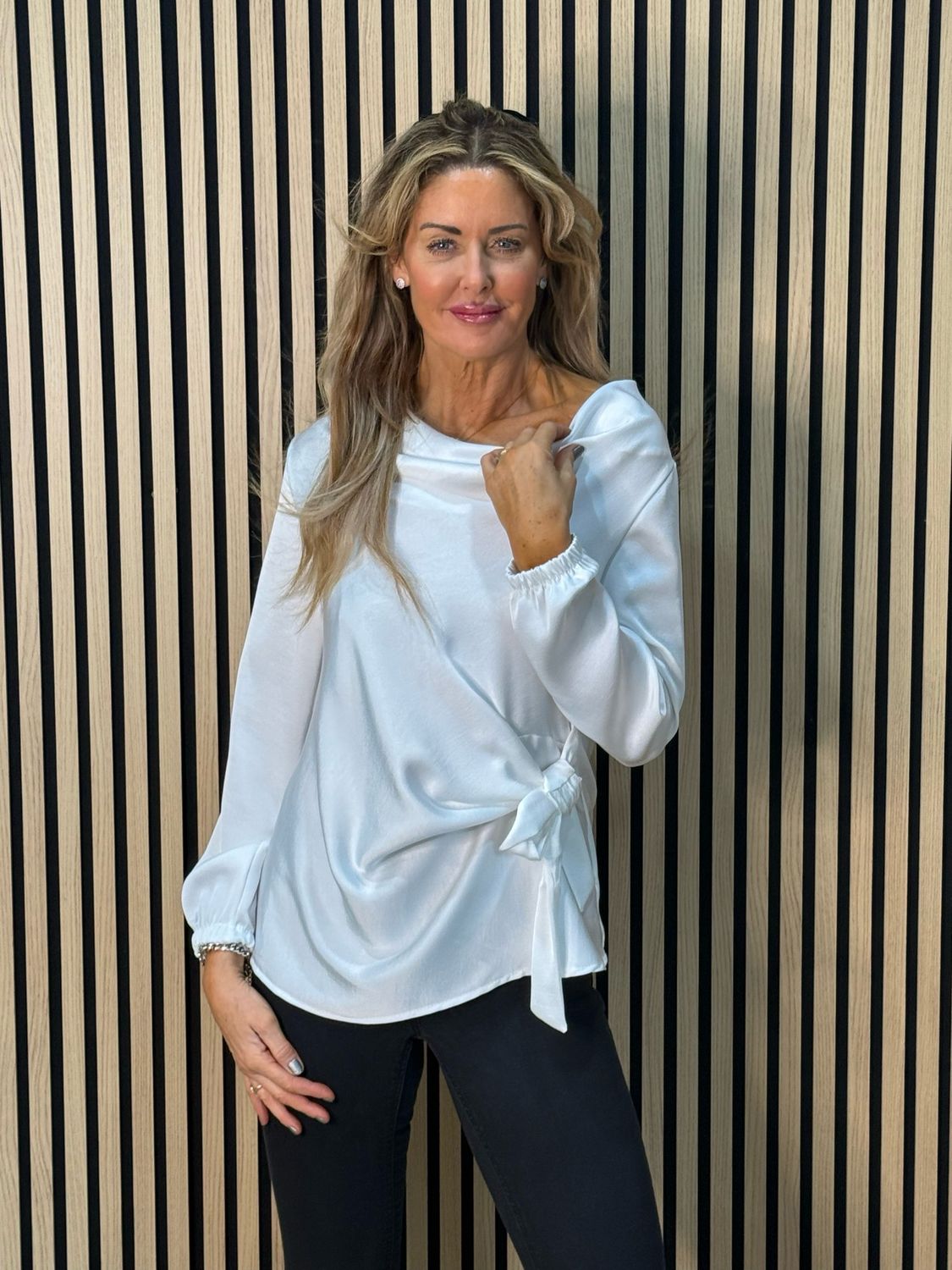 Satin Tie Wrap Blouse - White