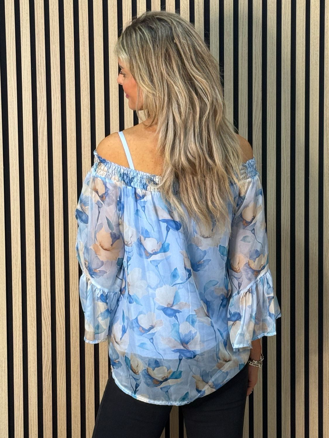 Blue Blossom Bardot Top - Blue