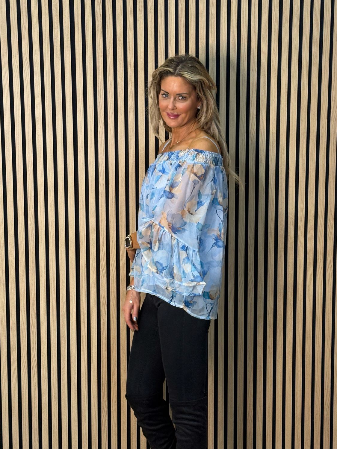 Blue Blossom Bardot Top - Blue