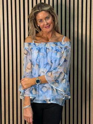 Blue Blossom Bardot Top - Blue